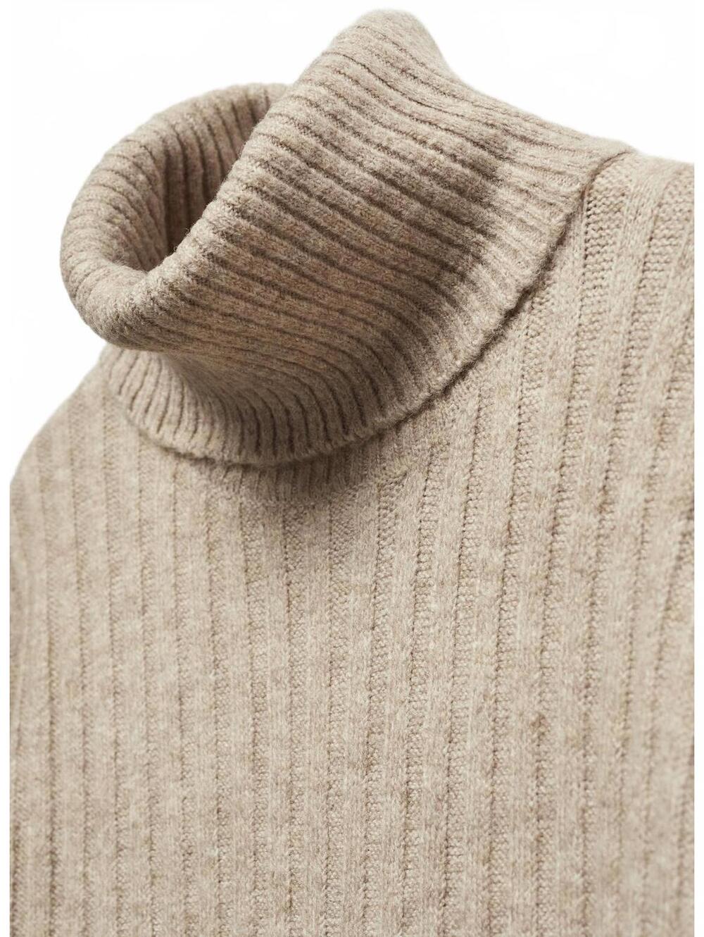 Mango Ribbed Turtleneck Dress Taldorin Light/Pastel Grey Tan NWT Size 10/XL - Picture 4 of 7